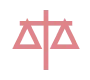 Red icon depicting balanced scales of justice within a geometric frame.