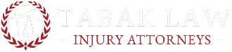 Logo of Tabak Law Injury Attorneys featuring a red laurel wreath and scales of justice.