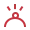 Red abstract logo resembling a stylized person with arms raised and a circular head.